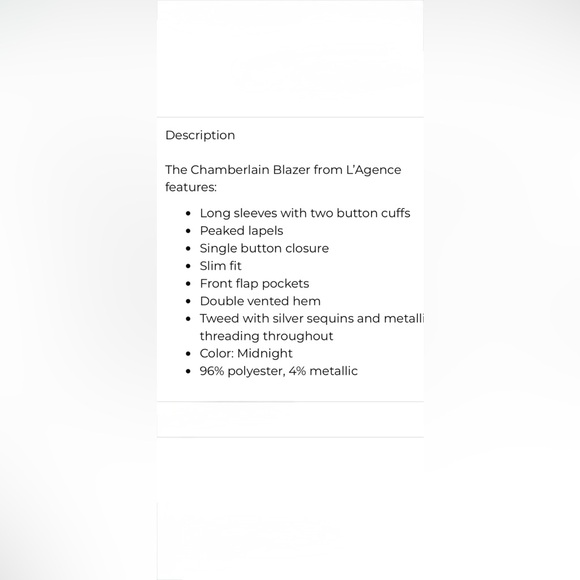 L'AGENCE ~ The Chamberlin Midnight Blazer NWT {2} - Picture 6 of 6